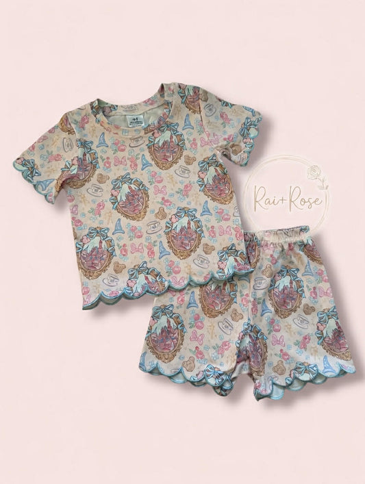 PREORDER- Girls Spring & Summer Cartoon Scallop Shorts Set