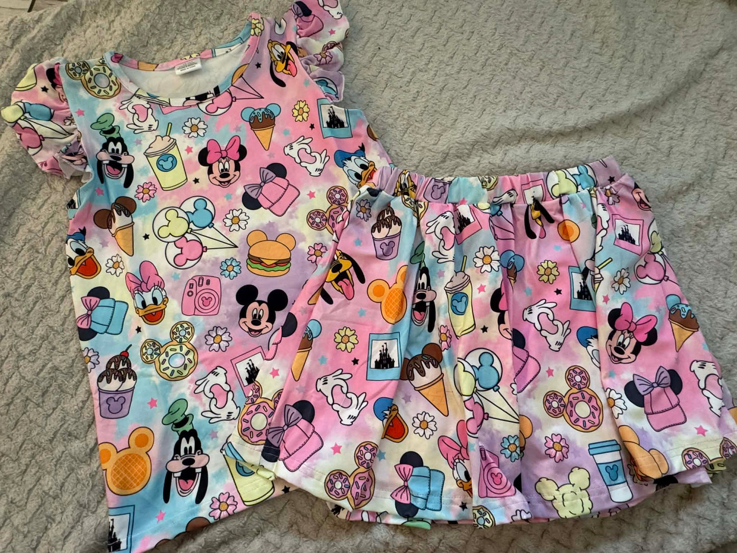 PREORDER- Girls Spring&Summer Cartoon Print Dress&Skort Set