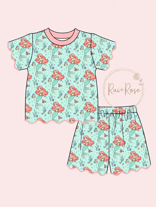 PREORDER- Girls Spring & Summer Cartoon Scallop Shorts Set