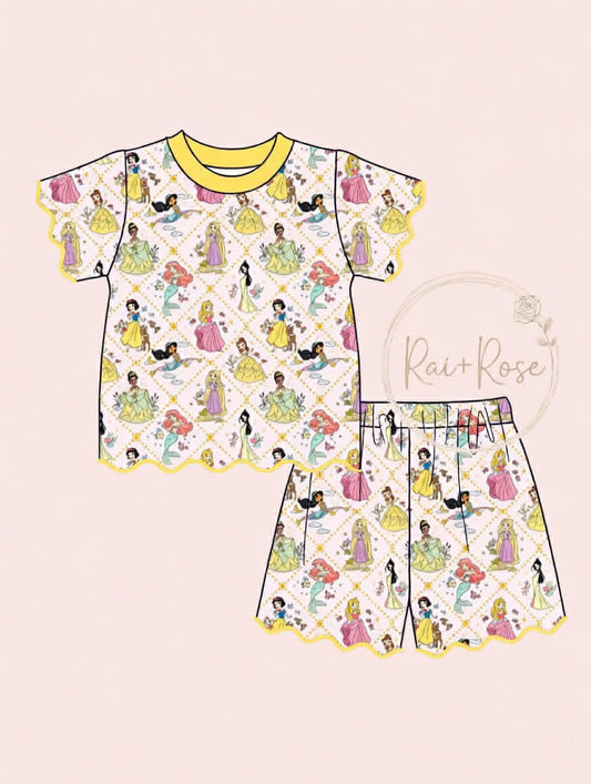 PREORDER- Girls Spring & Summer Cartoon Scallop Shorts Set