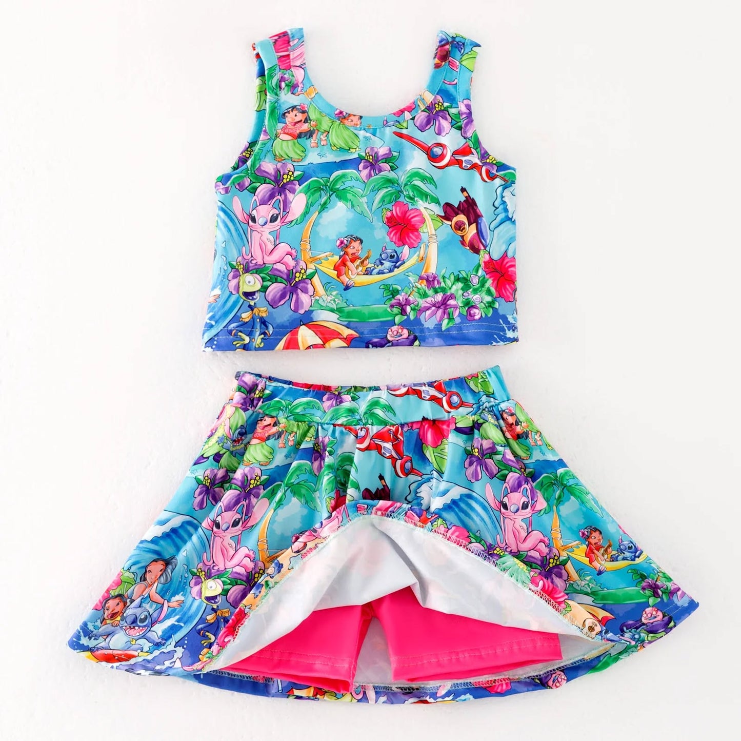 PREORDER- Girls Spring and Summer Cartoon Print Skort Set