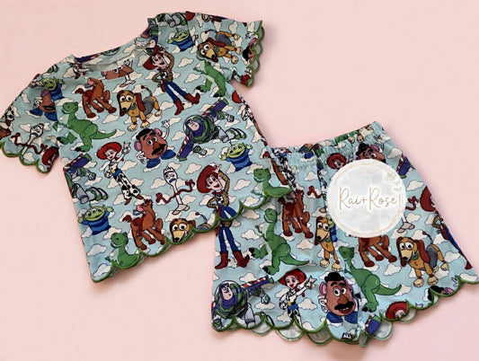 PREORDER- Girls Spring & Summer Cartoon Scallop Shorts Set