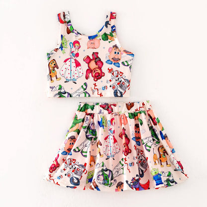 PREORDER- Girls Spring and Summer Cartoon Print Skort Set