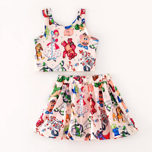 PREORDER- Girls Spring and Summer Cartoon Print Skort Set