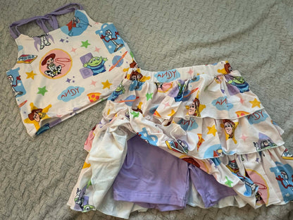 PREORDER- Girls Spring and Summer Princess＆Cartoon Print Skort Set