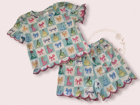 PREORDER- Girls Spring & Summer Cartoon Scallop Shorts Set