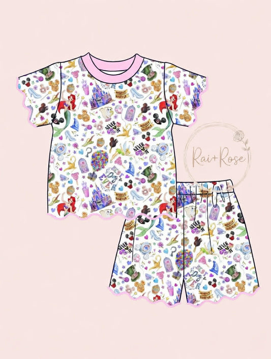 PREORDER- Girls Spring & Summer Cartoon Scallop Shorts Set