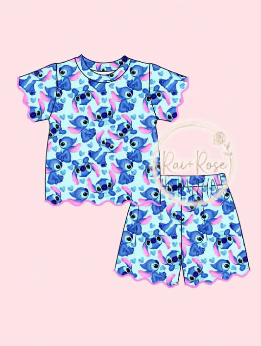 PREORDER- Girls Spring & Summer Cartoon Scallop Shorts Set
