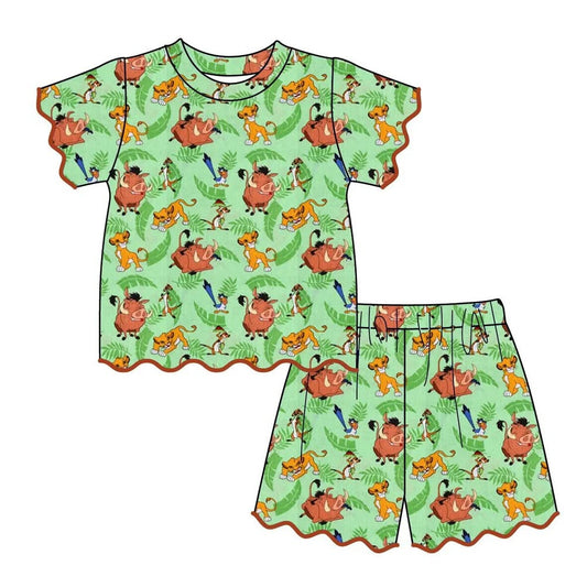 PREORDER- Girls Spring & Summer Princess,Cartoon Print Skort Dress&Scallop Shorts Set