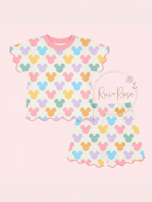 PREORDER- Girls Spring & Summer Cartoon Scallop Shorts Set