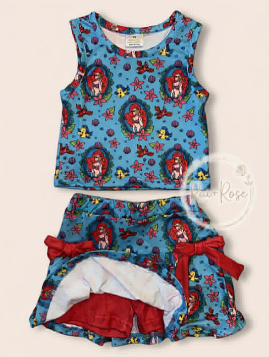 PREORDER- Girls Spring&Summer Princess Print Skort Set