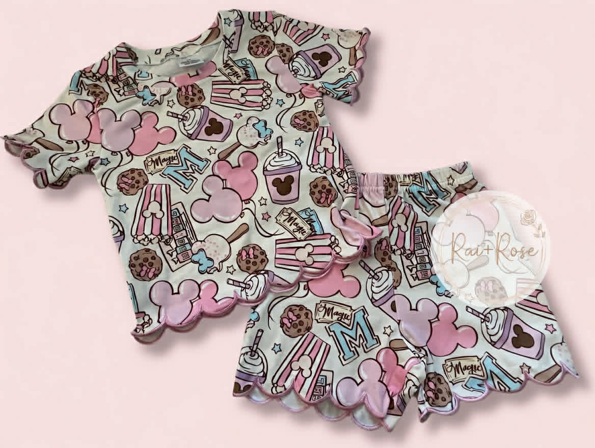 PREORDER- Girls Spring & Summer Cartoon Scallop Shorts Set