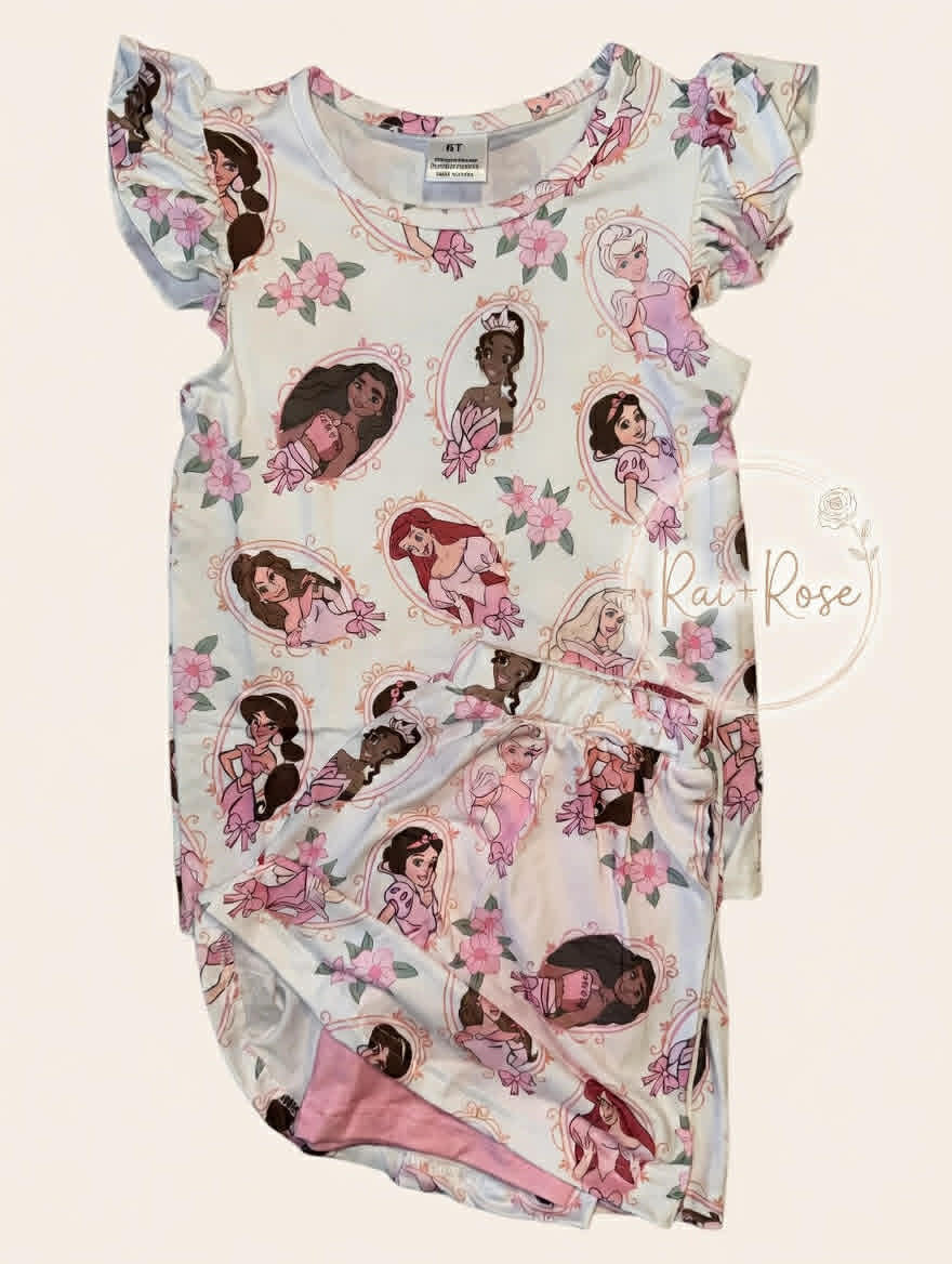 PREORDER- Girls Spring&Summer Princess Print Skort Set