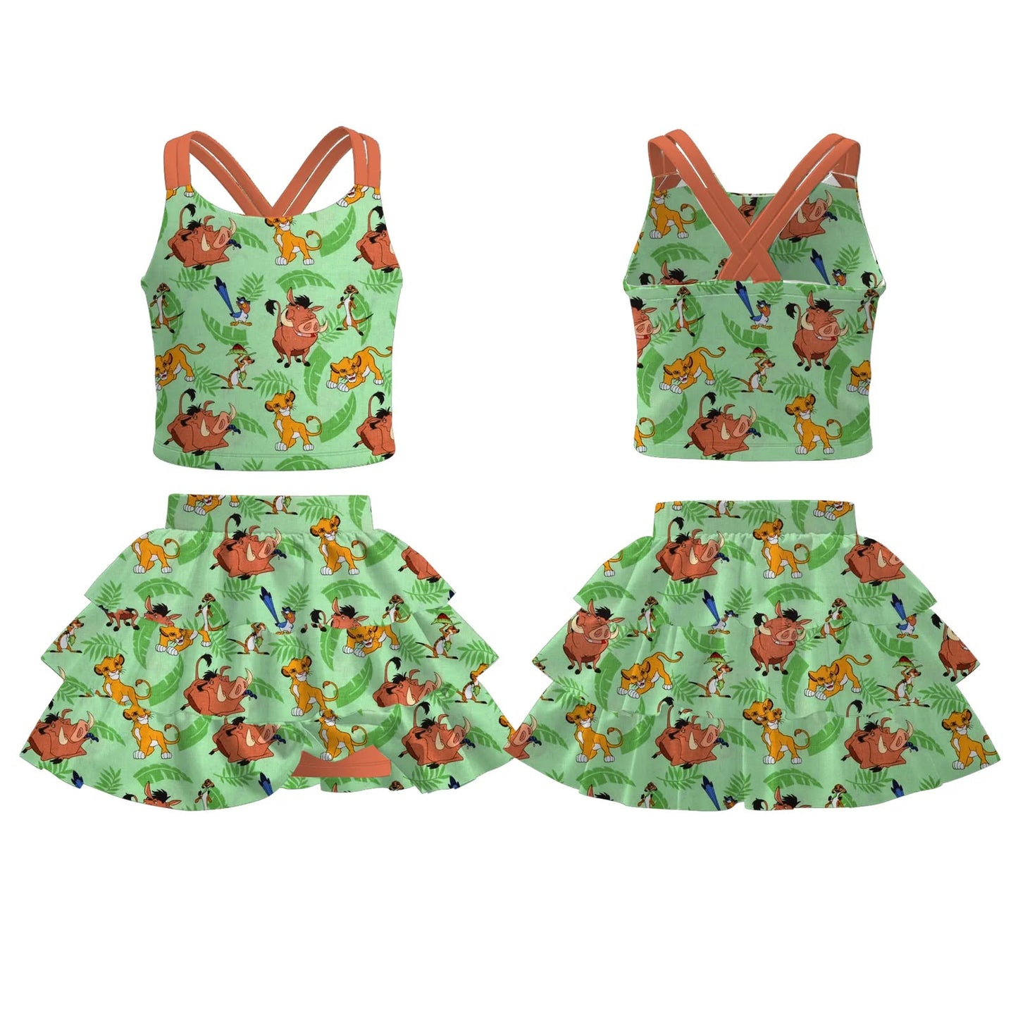 PREORDER- Girls Spring and Summer Princess＆Cartoon Print Skort Set