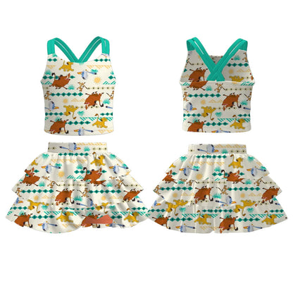 PREORDER- Girls Spring and Summer Princess＆Cartoon Print Skort Set