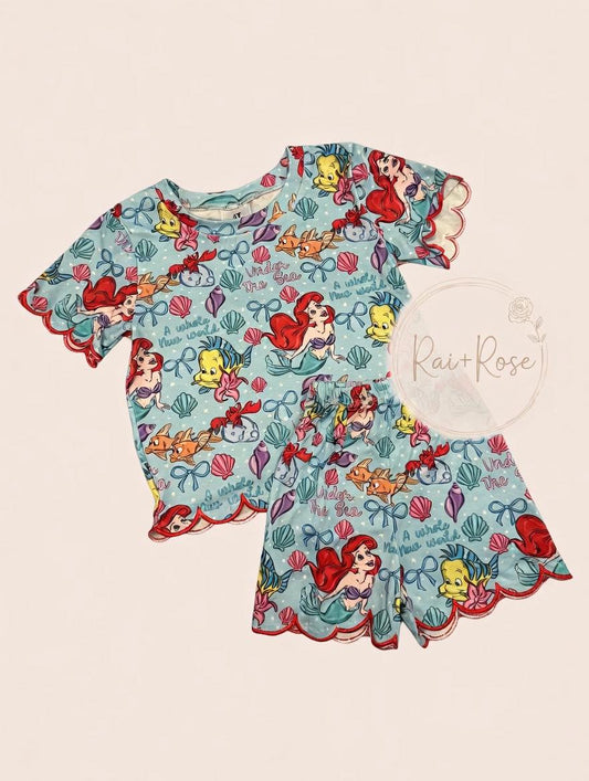 PREORDER- Girls Spring & Summer Cartoon Scallop Shorts Set