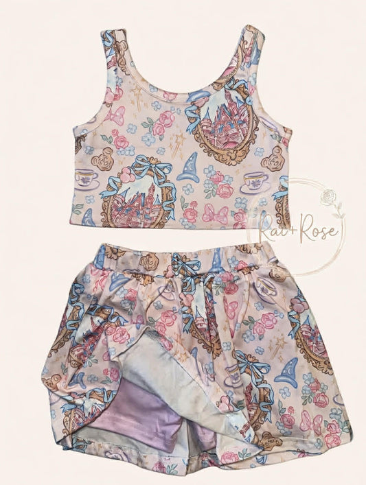 PREORDER- Girls Summer Cartoon＆Princess Print Skort Set