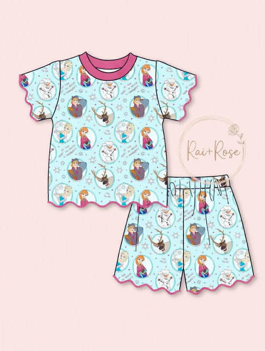 PREORDER- Girls Spring & Summer Cartoon Scallop Shorts Set