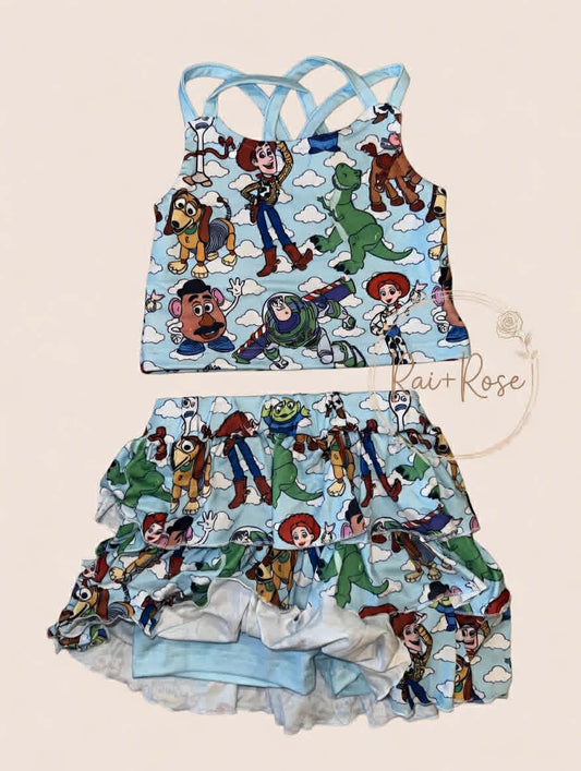 PREORDER- Girls Spring and Summer Princess＆Cartoon Print Skort Set
