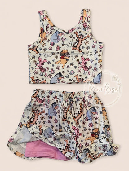 PREORDER- Girls Summer Cartoon Print Skort Set