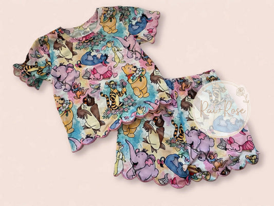 PREORDER- Girls Spring & Summer Cartoon Scallop Shorts Set